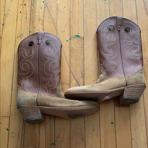 Vintage Acme men suede dingo Brown and Tan Western Cowboy Boots